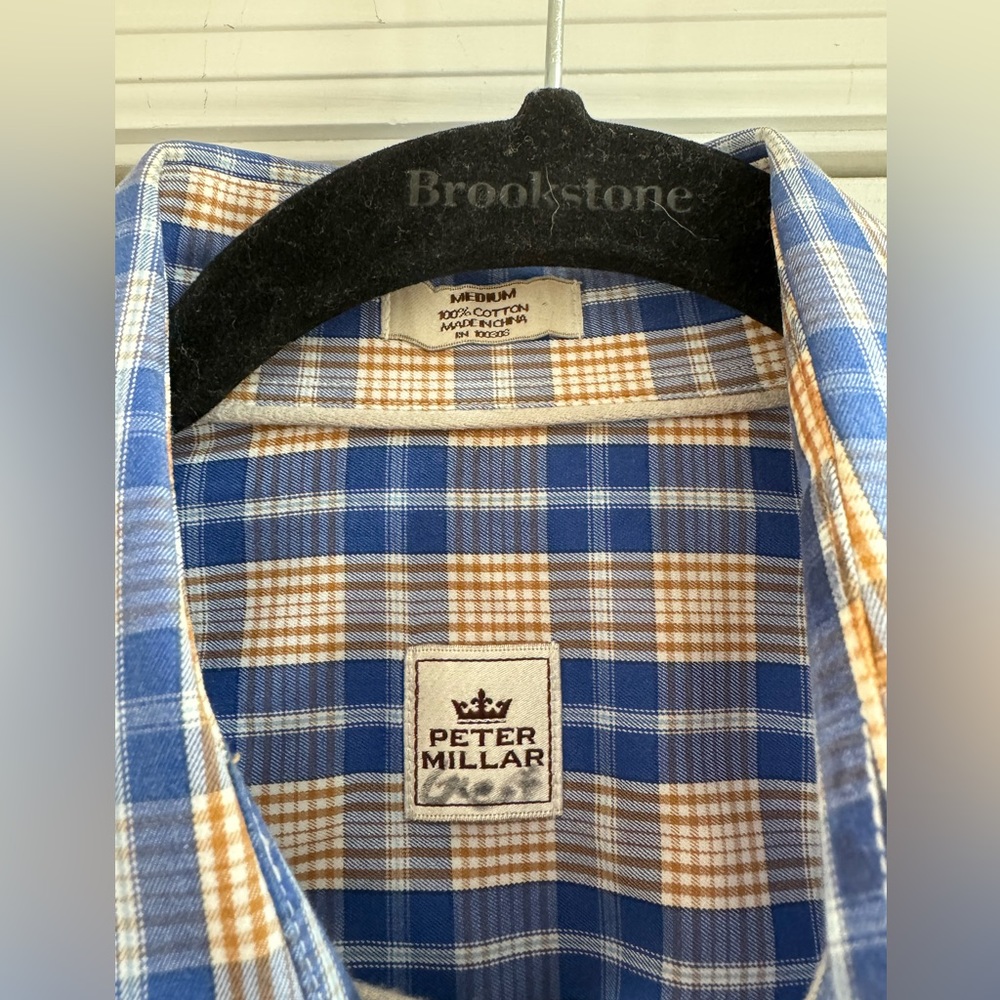 Peter Millar Blue Plaid Button Down Long Sleeve Medium Shirt